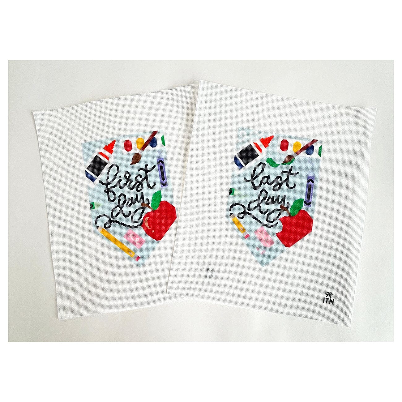 First and Last Day of School Banner Set Painted Canvas Ivy Thread Needlepoint  - 1