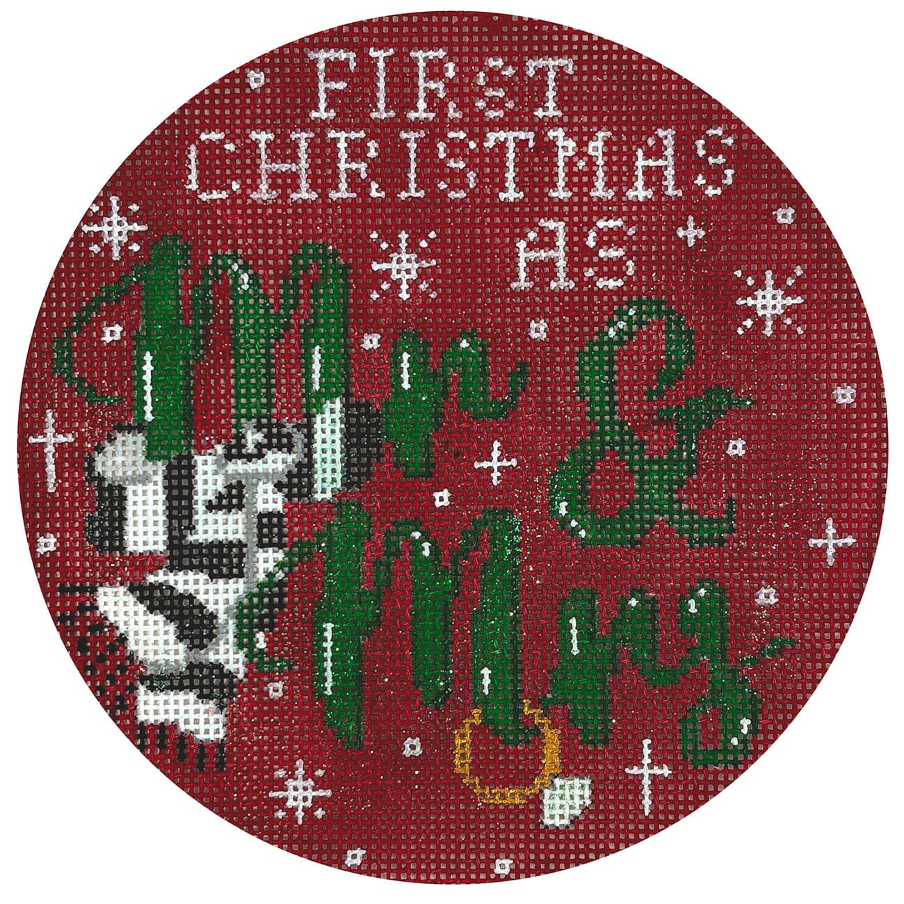 First Christmas as Mr & Mrs Round Painted Canvas The Meredith Collection 
