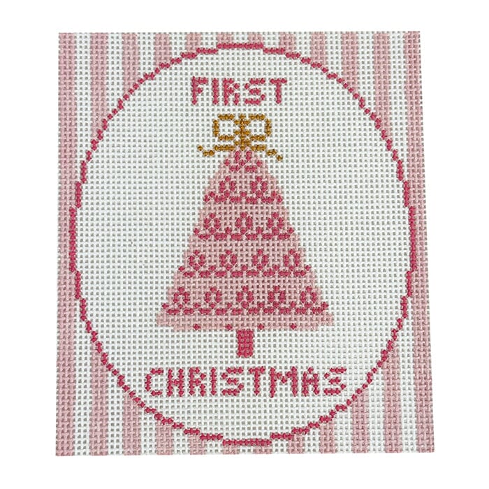 First Christmas Pink Tree Painted Canvas Goodpoint Needlepoint 