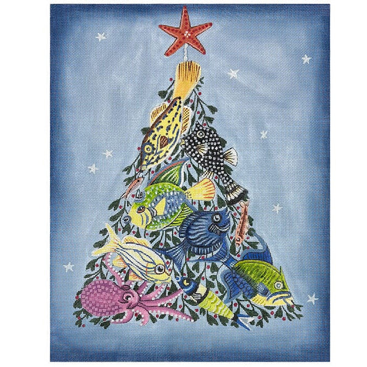 Fish Christmas Tree Pillow Painted Canvas CBK Needlepoint Collections 