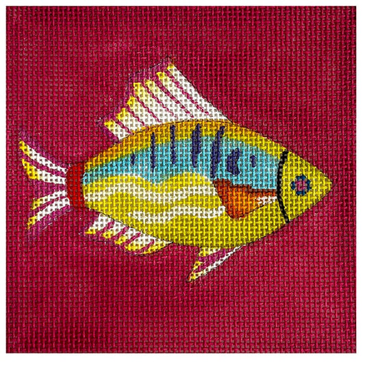 Fish Coaster - Lime on Fuchsia Painted Canvas Colors of Praise 