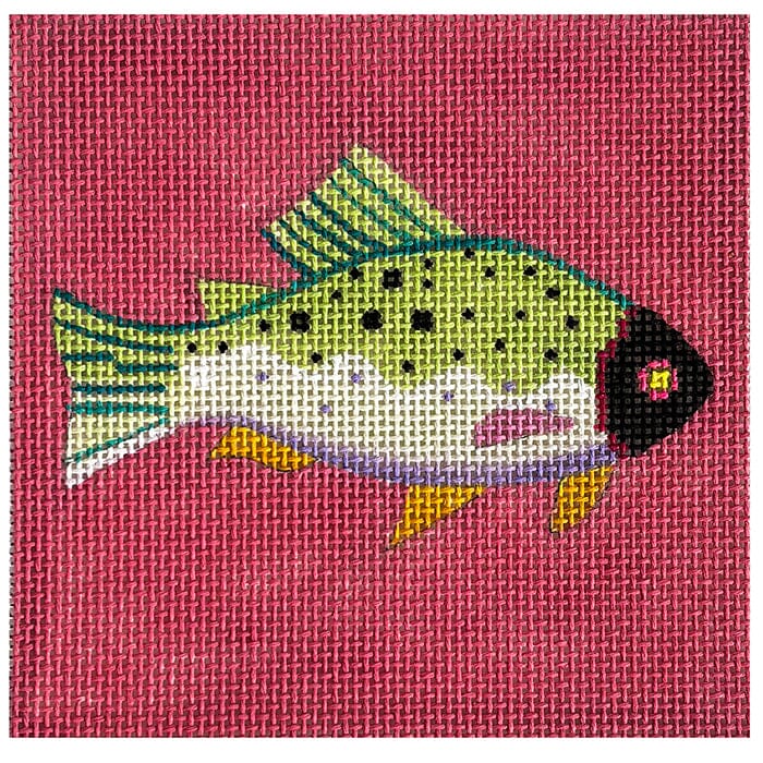 Fish Coaster   Lime on Salmon Painted Canvas Colors of Praise 
