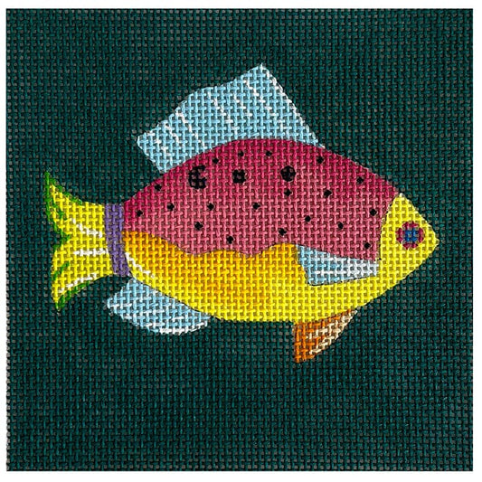 Fish Coaster - Multi on Forest Green Painted Canvas Colors of Praise 