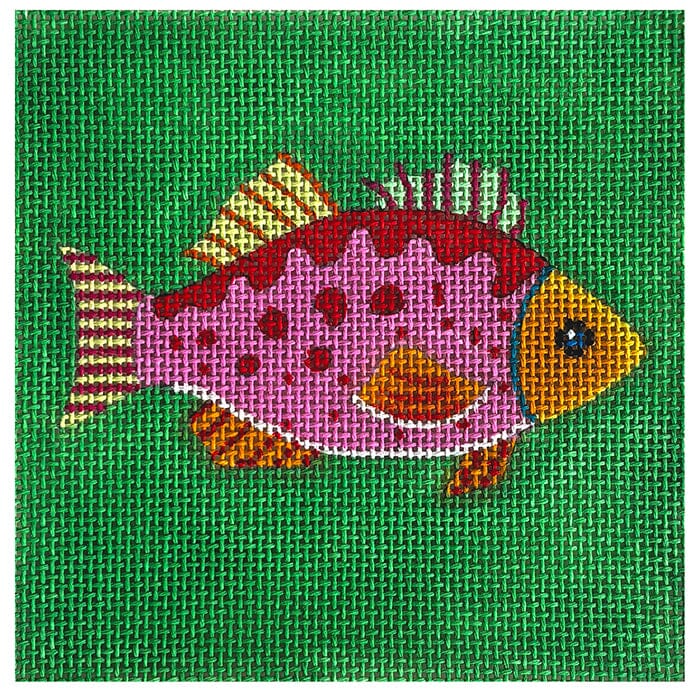Fish Coaster   Pink on Green Painted Canvas Colors of Praise 
