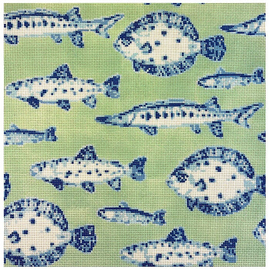 Fish Pillow 12x12 Painted Canvas KCN Designers 