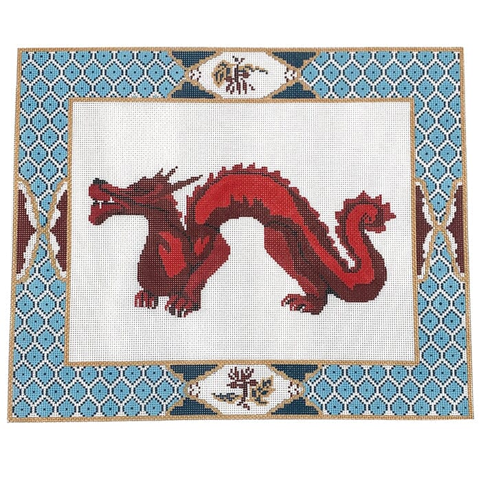 Fish Scale Red Dragon Pillow Painted Canvas The Gingham Stitchery 