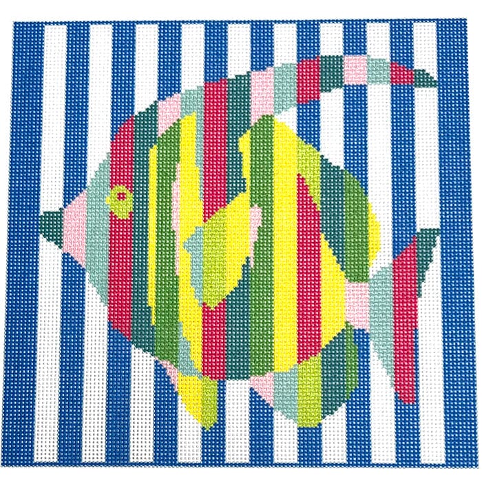 Fish Stripes Printed Canvas Two Sisters Needlepoint 
