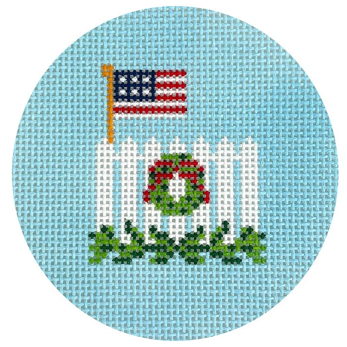 Flag and Picket Fence Round Painted Canvas KCN Designers  - 1