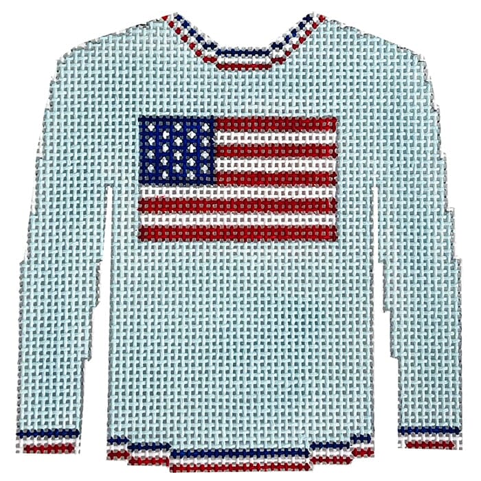 Flag on Light Blue Solid Sweater Painted Canvas Kristine Kingston  - 1