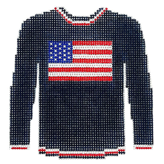 Flag on Navy Blue Solid Sweater Painted Canvas Kristine Kingston 