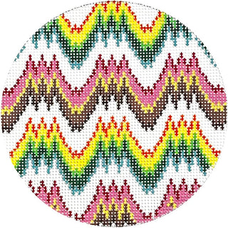 Flame Stitch 4" Round Painted Canvas C'ate La Vie 
