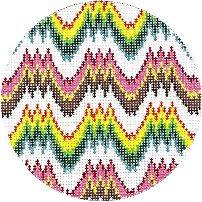 Flame Stitch 4" Round Painted Canvas C'ate La Vie 
