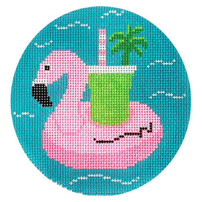 Flamingo Floatie 4" Round Painted Canvas Rachel Donley  - 1