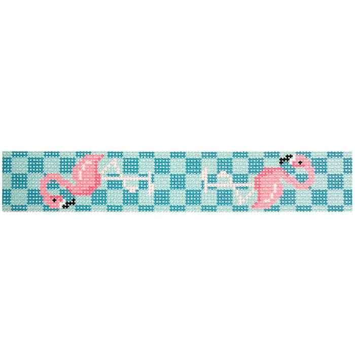 Flamingo Key Fob Printed Canvas Two Sisters Needlepoint 