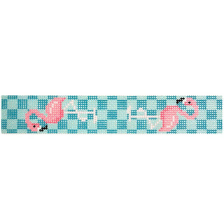 Flamingo Key Fob Printed Canvas Two Sisters Needlepoint 
