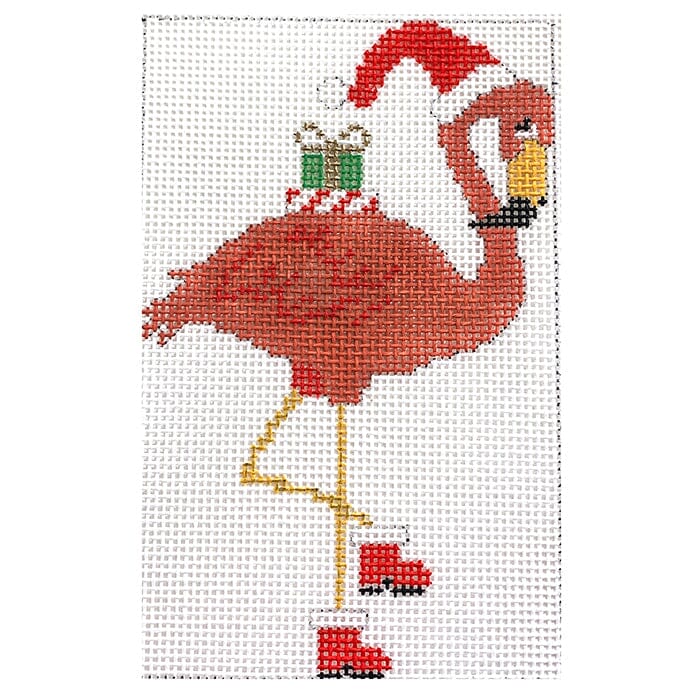 Flamingo with Red Hat and Presents Painted Canvas Kristine Kingston 