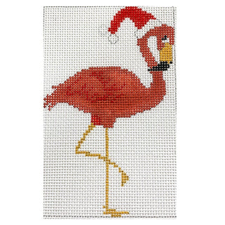 Flamingo with Santa Hat, no Boots Painted Canvas Kristine Kingston 

