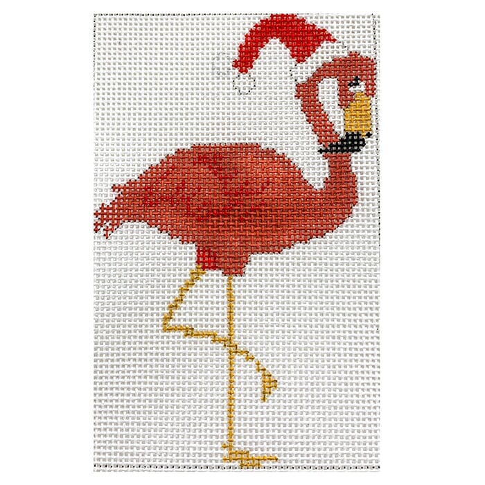 Flamingo with Santa Hat, no Boots Painted Canvas Kristine Kingston 
