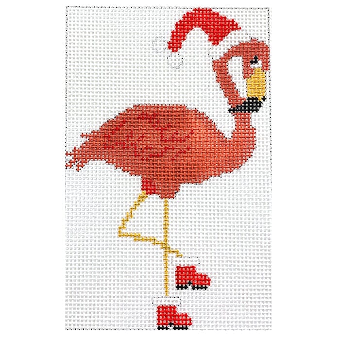 Flamingo with Santa Hat Painted Canvas Kristine Kingston  - 1