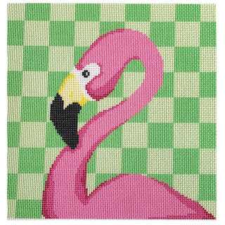 Flamingo/Lime Checks Printed Canvas Two Sisters Needlepoint 
