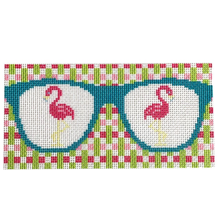 Flamingos Eyeglass Case Printed Canvas Two Sisters Needlepoint 
