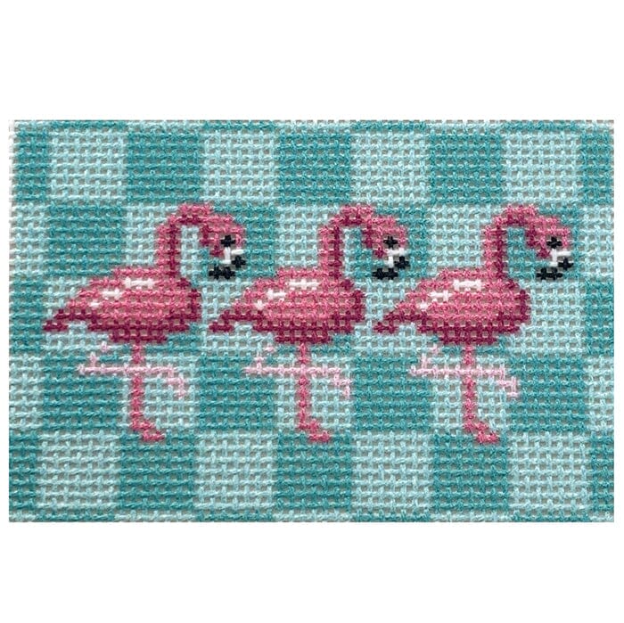 Flamingos on Aqua Insert Printed Canvas Two Sisters Needlepoint 
