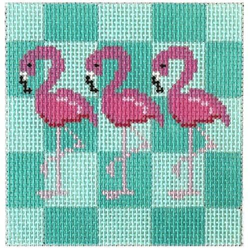 Flamingos Square Insert Printed Canvas Two Sisters Needlepoint 