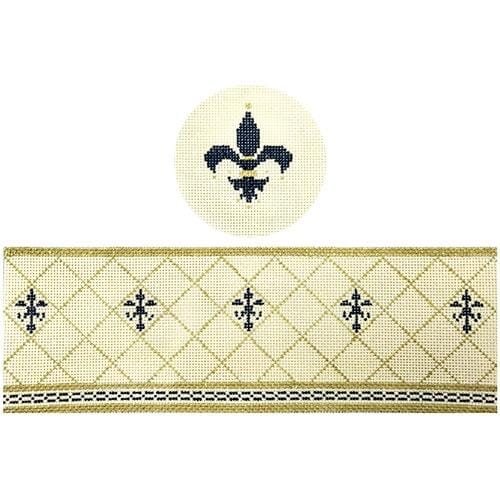 Fleur de Lis hinged box with hardware Painted Canvas Funda Scully  - 1