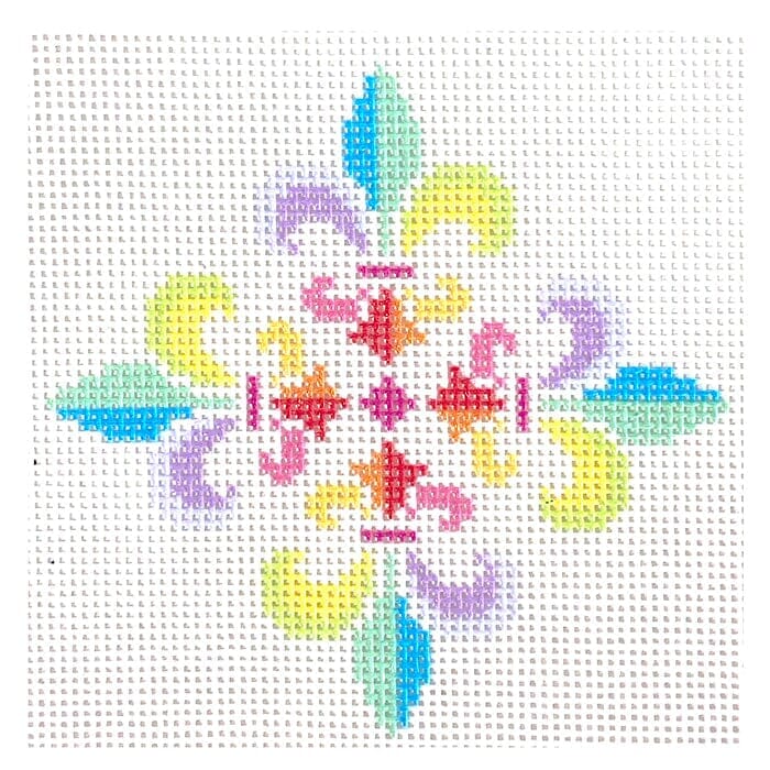 Fleur de Lis Rainbow Quad Painted Canvas Ziggy Stitches 
