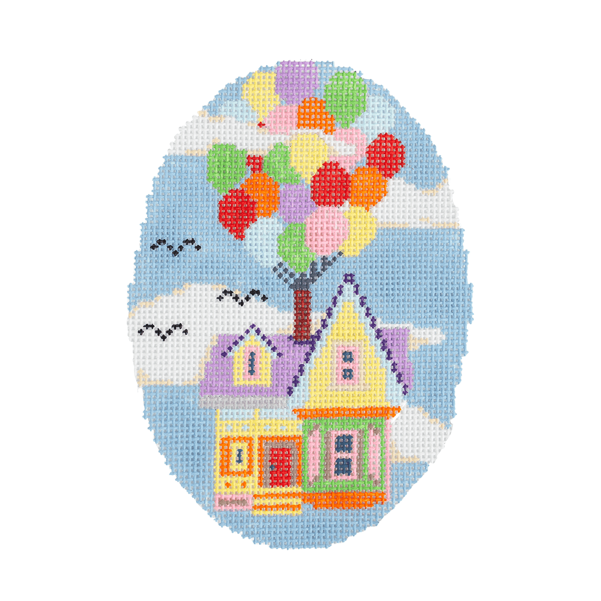 Floating House Oval Painted Canvas Dogwood Needlepoint  - 1