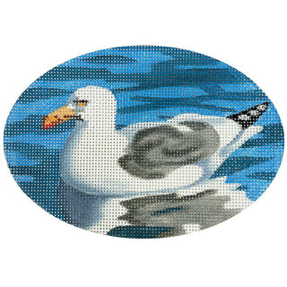 Floating Seagull Oval Ornament Painted Canvas Victoria Whitson Needlepoint 
