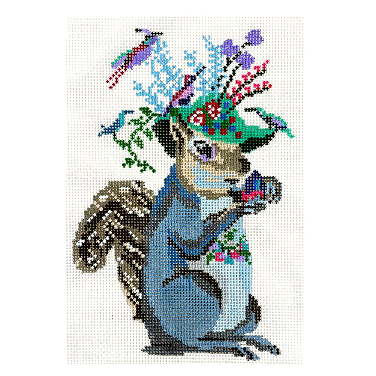 Flora the Squirrel Painted Canvas The Gingham Stitchery  - 1