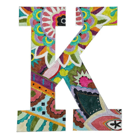 Floral 12" Monogram Letter K on 13 Colors of Praise 