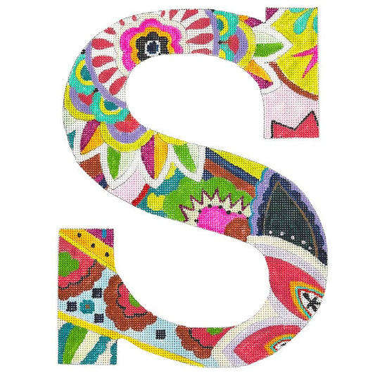 Floral 12" Monogram Letter S on 13 Painted Canvas Colors of Praise 