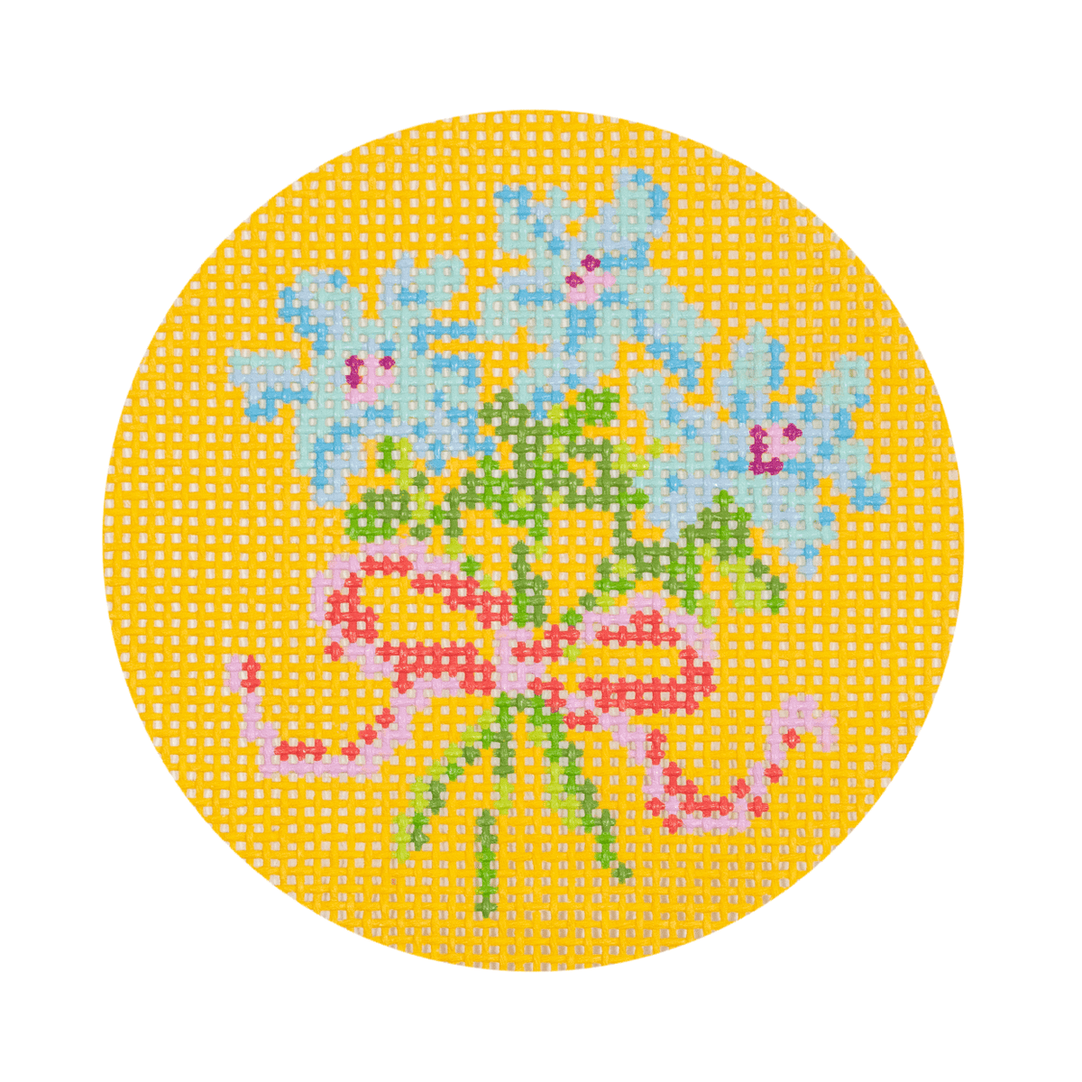 Floral Bouquet Round 3   Yellow Painted Canvas POP Needle Arts  - 1