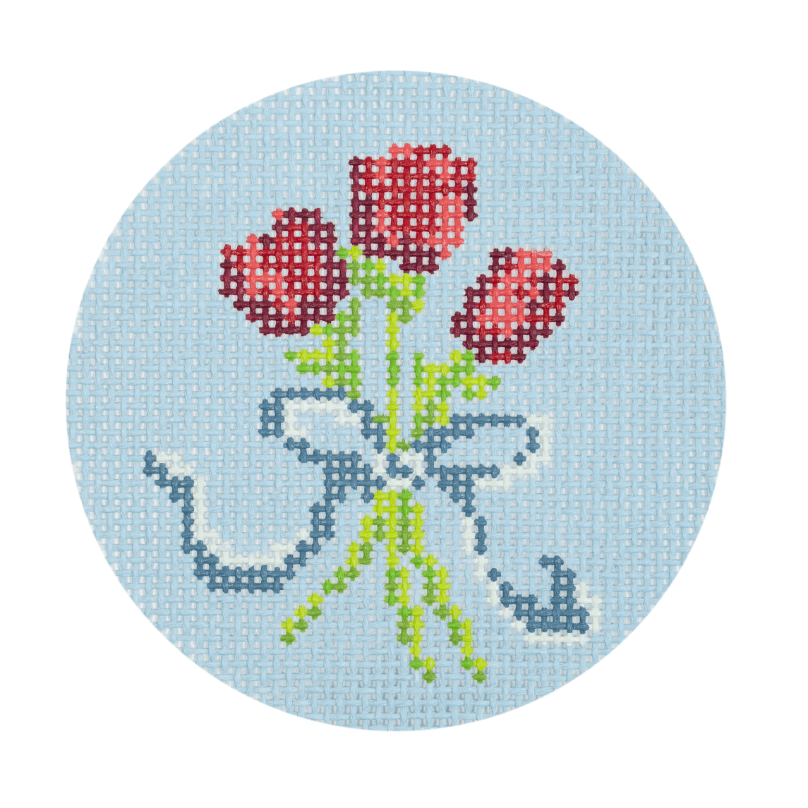 Floral Bouquet Round 6   French Blue Painted Canvas POP Needle Arts  - 1