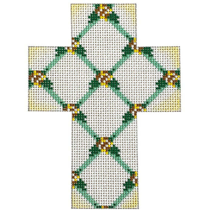 Floral Cross   Yellow Lattice Painted Canvas Danae Designs  - 1