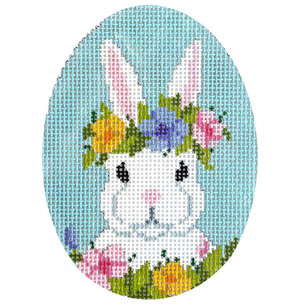 Floral Crown Bunny, 4" Egg Painted Canvas Susan Roberts Needlepoint Designs Inc.  - 1