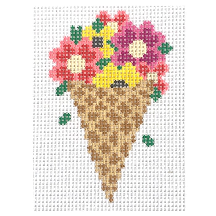 Floral Ice Cream Painted Canvas Atlantic Blue Canvas  - 1