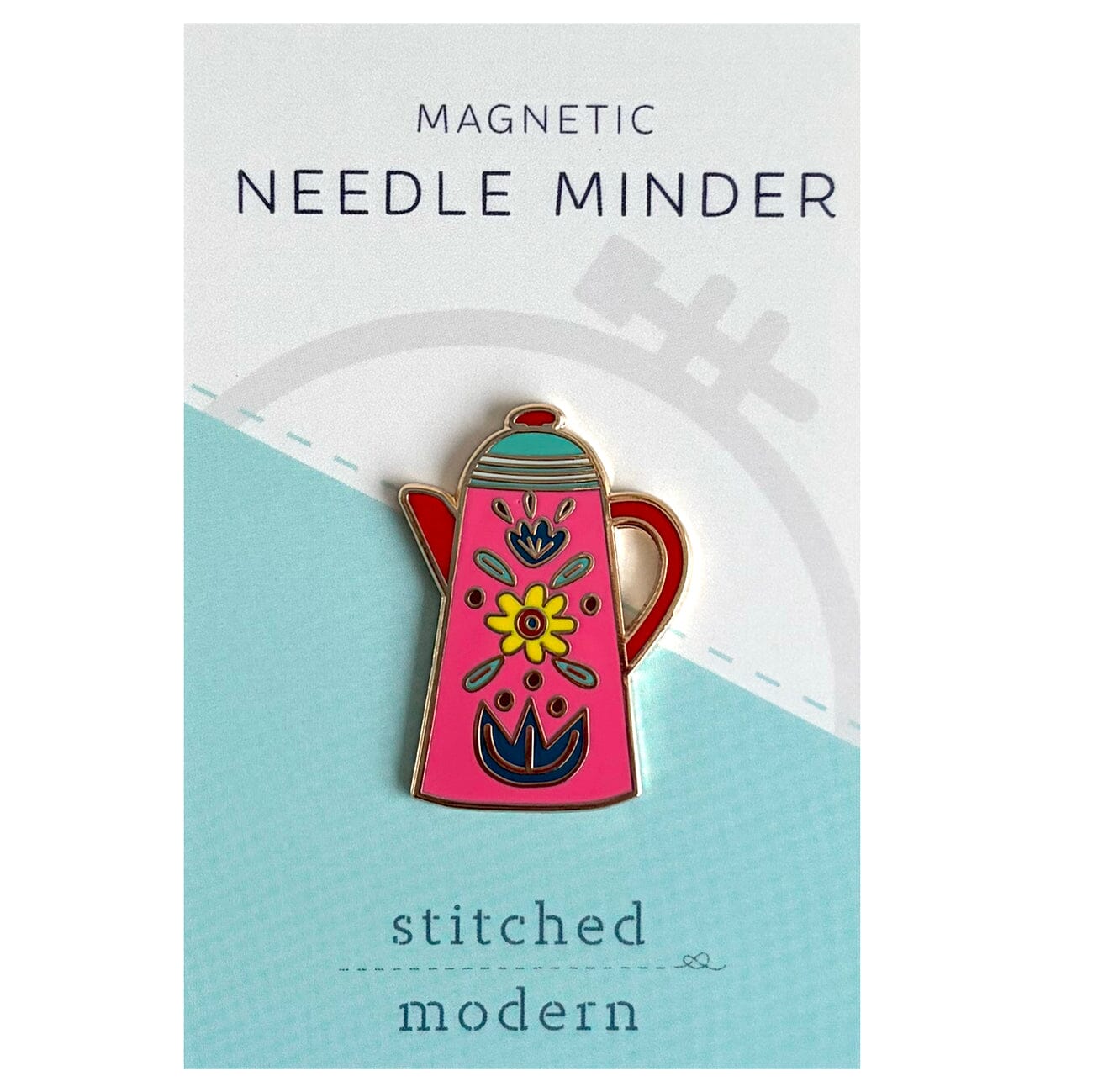 Floral Pink Teapot Needle Minder Accessories Stitched Modern  - 1