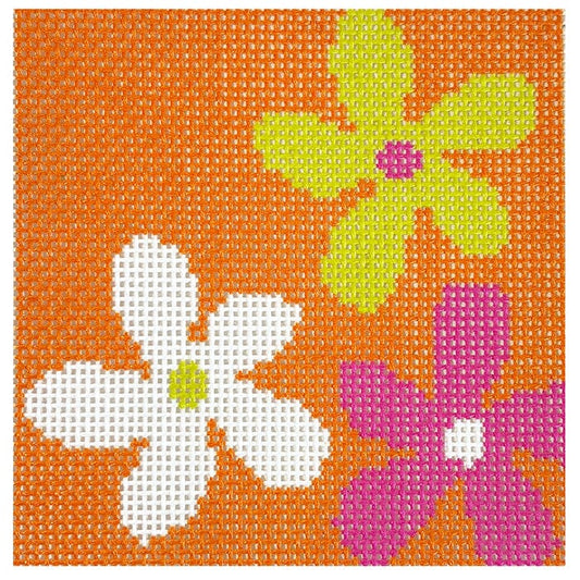 Floral Square B on Orange Painted Canvas KCN Designers 