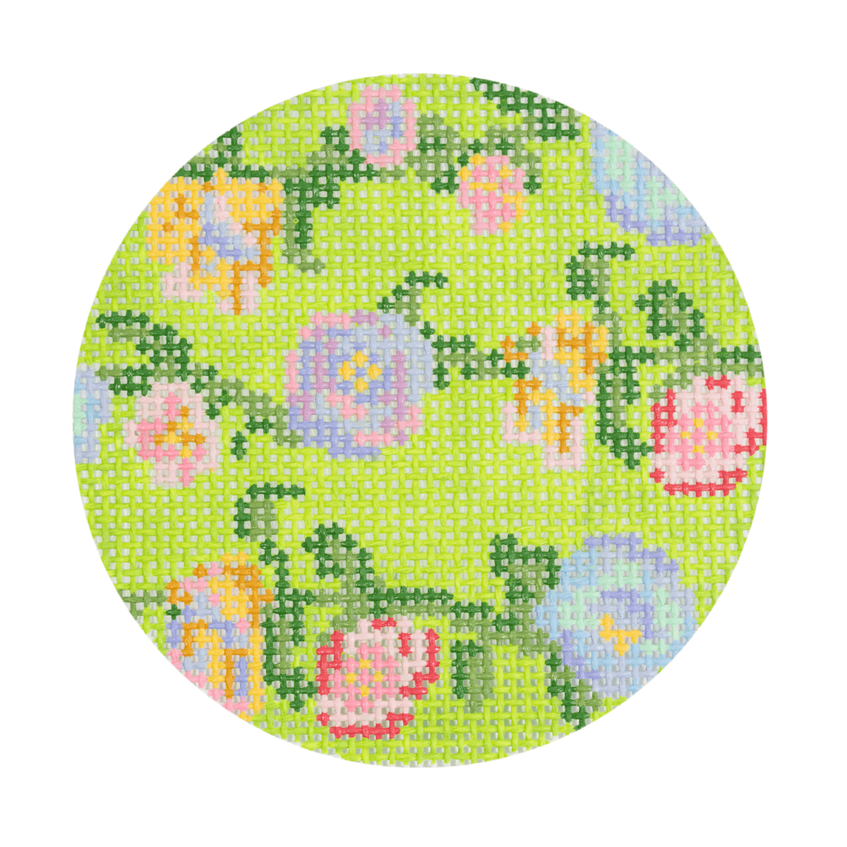 Floral Vine Round   Green Painted Canvas POP Needle Arts  - 1