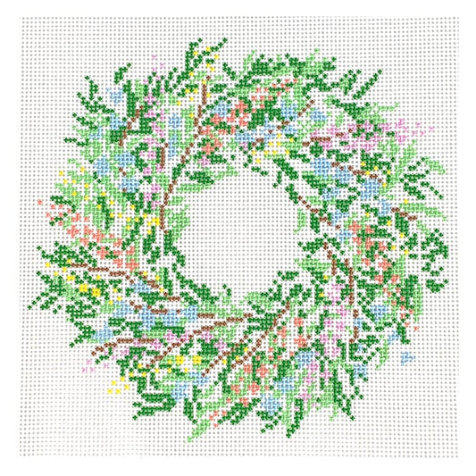 Floral Wreath in Greens Painted Canvas Coco Frank Studio 