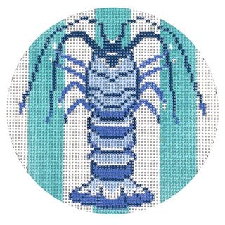 Florida Lobster Round Blue Painted Canvas Atlantic Blue Canvas 
