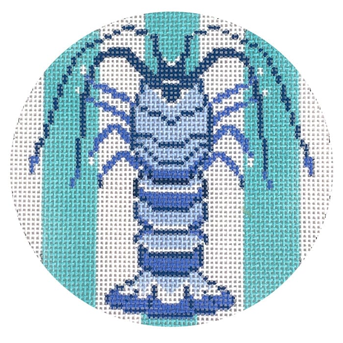 Florida Lobster Round Blue Painted Canvas Atlantic Blue Canvas 
