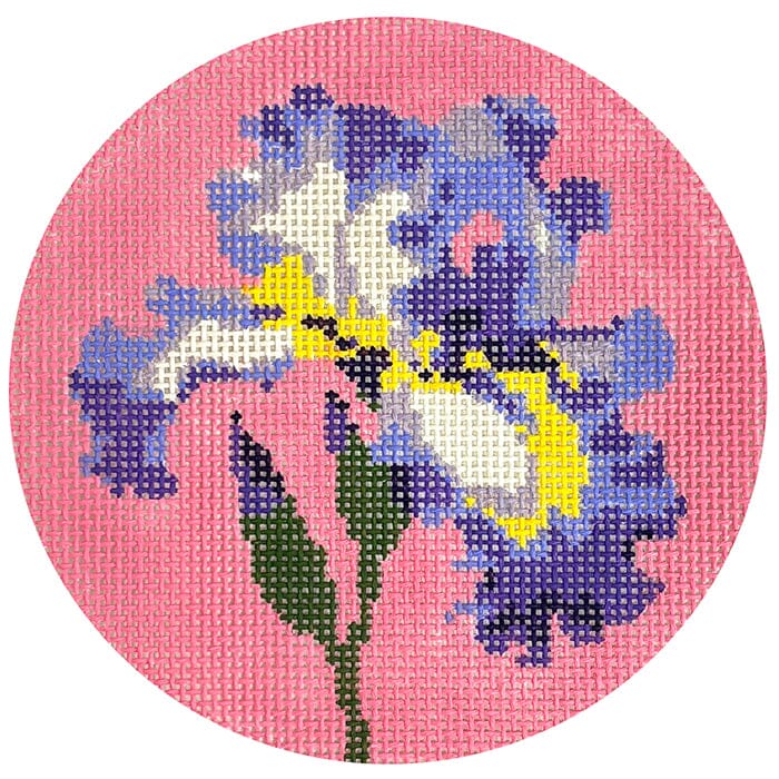 Flowers of the 50 States Round - Iris Painted Canvas Lucky Lotus Needlepoint 