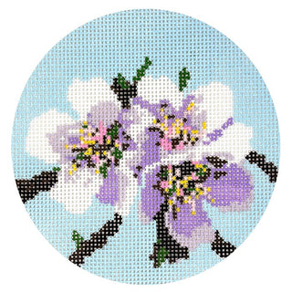 Flowers of the Bible: Almond Tree Round Painted Canvas Atlantic Blue Canvas 
