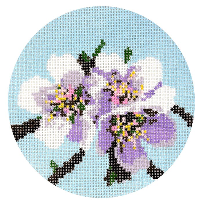 Flowers of the Bible: Almond Tree Round Painted Canvas Atlantic Blue Canvas 
