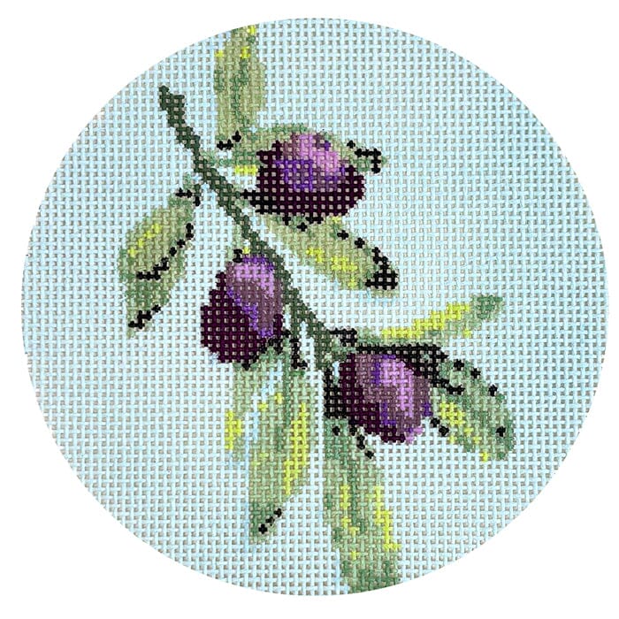 Flowers of the Bible: Olive Tree Round Painted Canvas Atlantic Blue Canvas 
