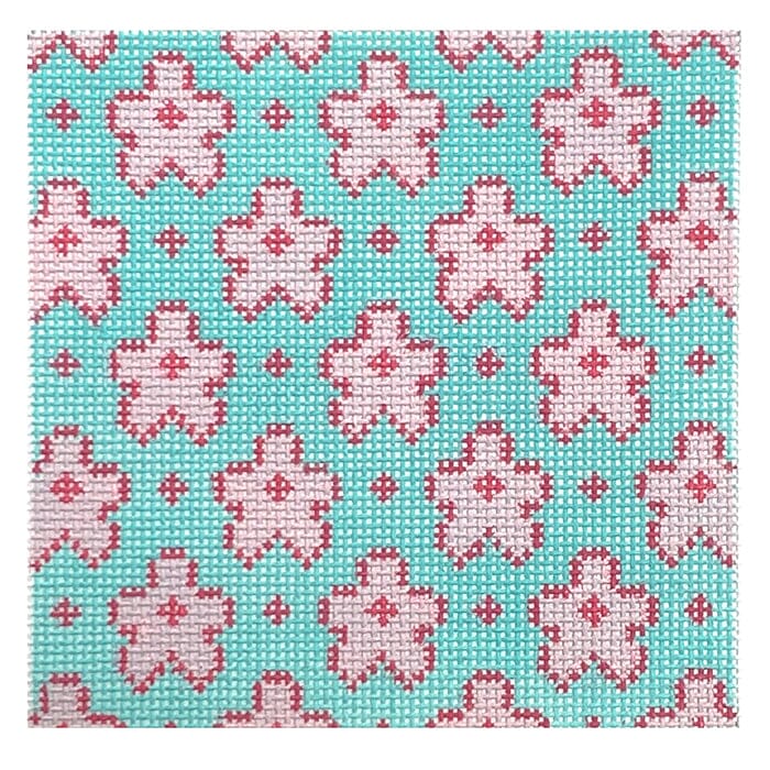 Flowers on Turquoise 4" Painted Canvas Stitch Rock Designs  - 1